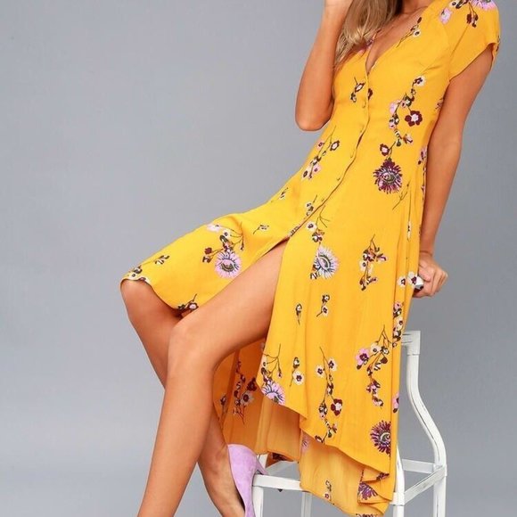 Free People High-Low Dress Size XS Yellow Purple Floral Lined Cap Sleeves - Picture 5 of 12